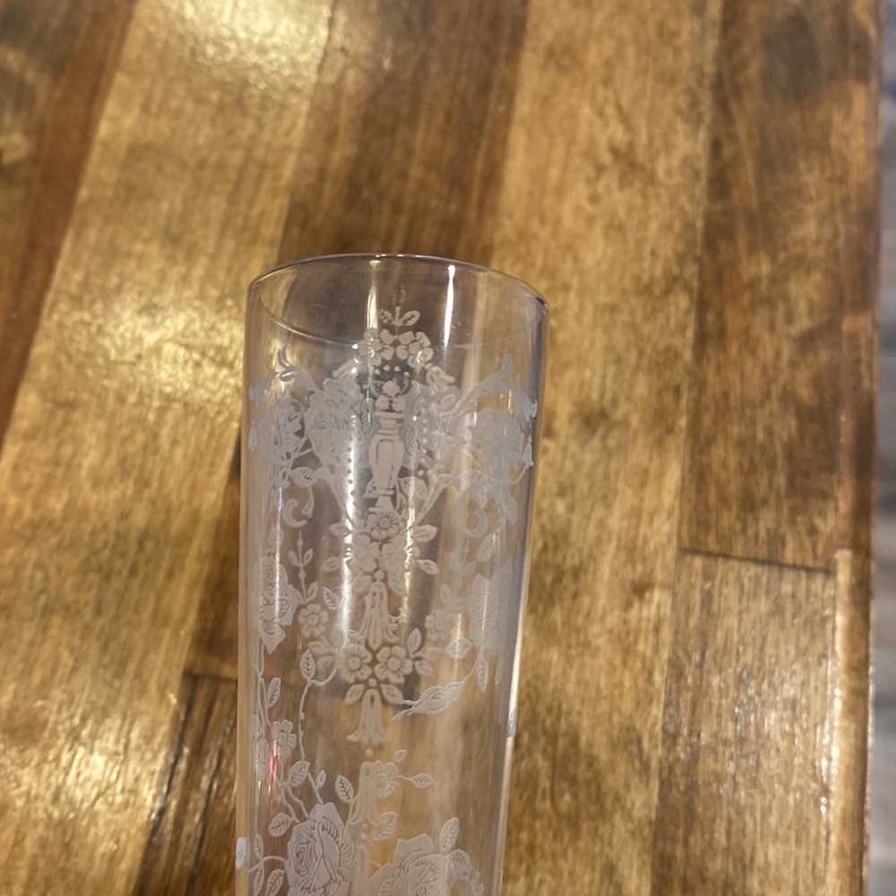 Tiffin Franciscan blown glass crystal bud vase rose etched - Picture 2 of 5